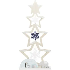 Sapin bois à poser décor flocons banquise bleu et blanc H75cm