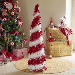 Sapin de Noël artificiel POP UP rouge et blanc Ø30xH120cm