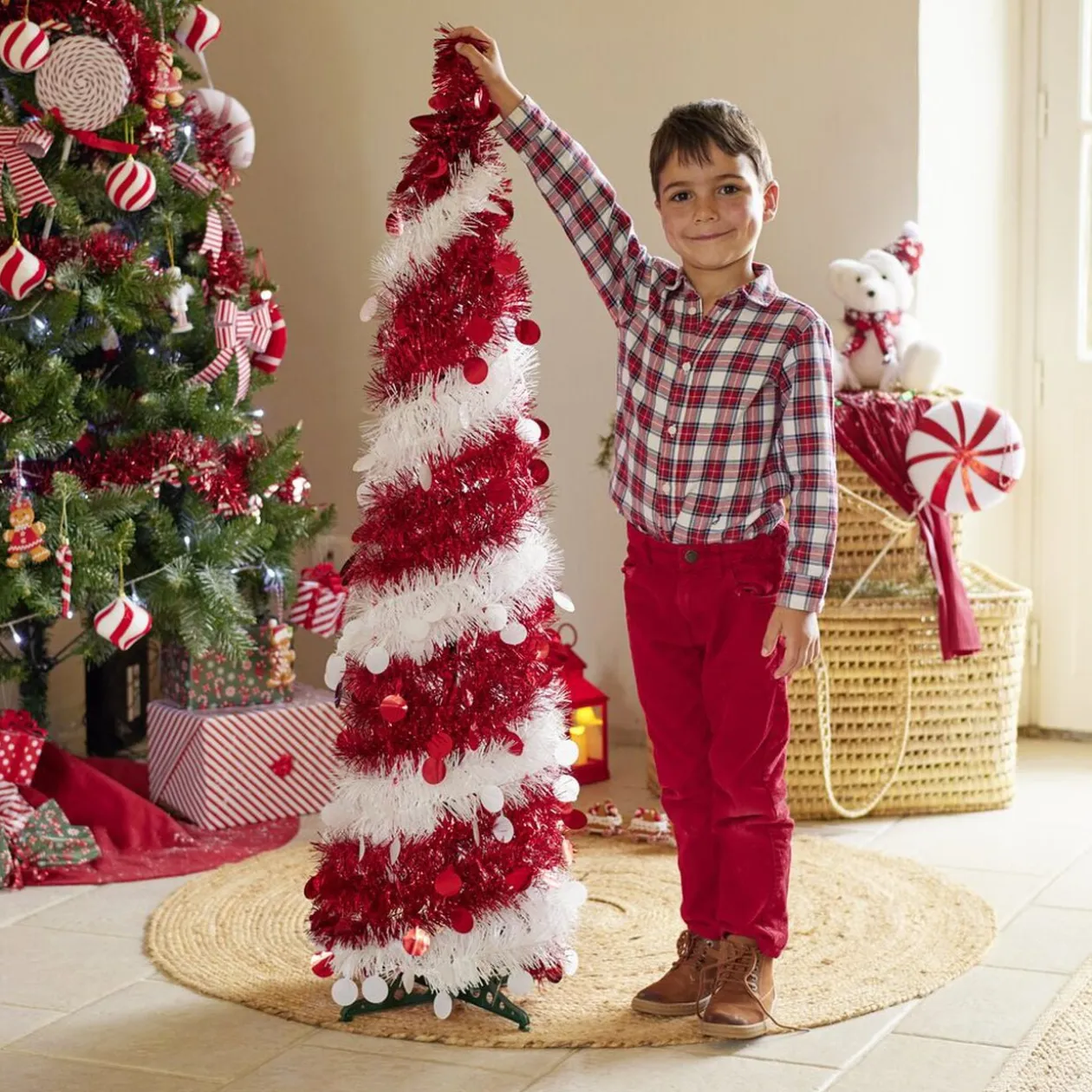 Sapin de Noël artificiel POP UP rouge et blanc Ø30xH120cm