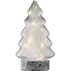 Sapin en verre lumineux 10 LED blanc chaud H21,5 cm