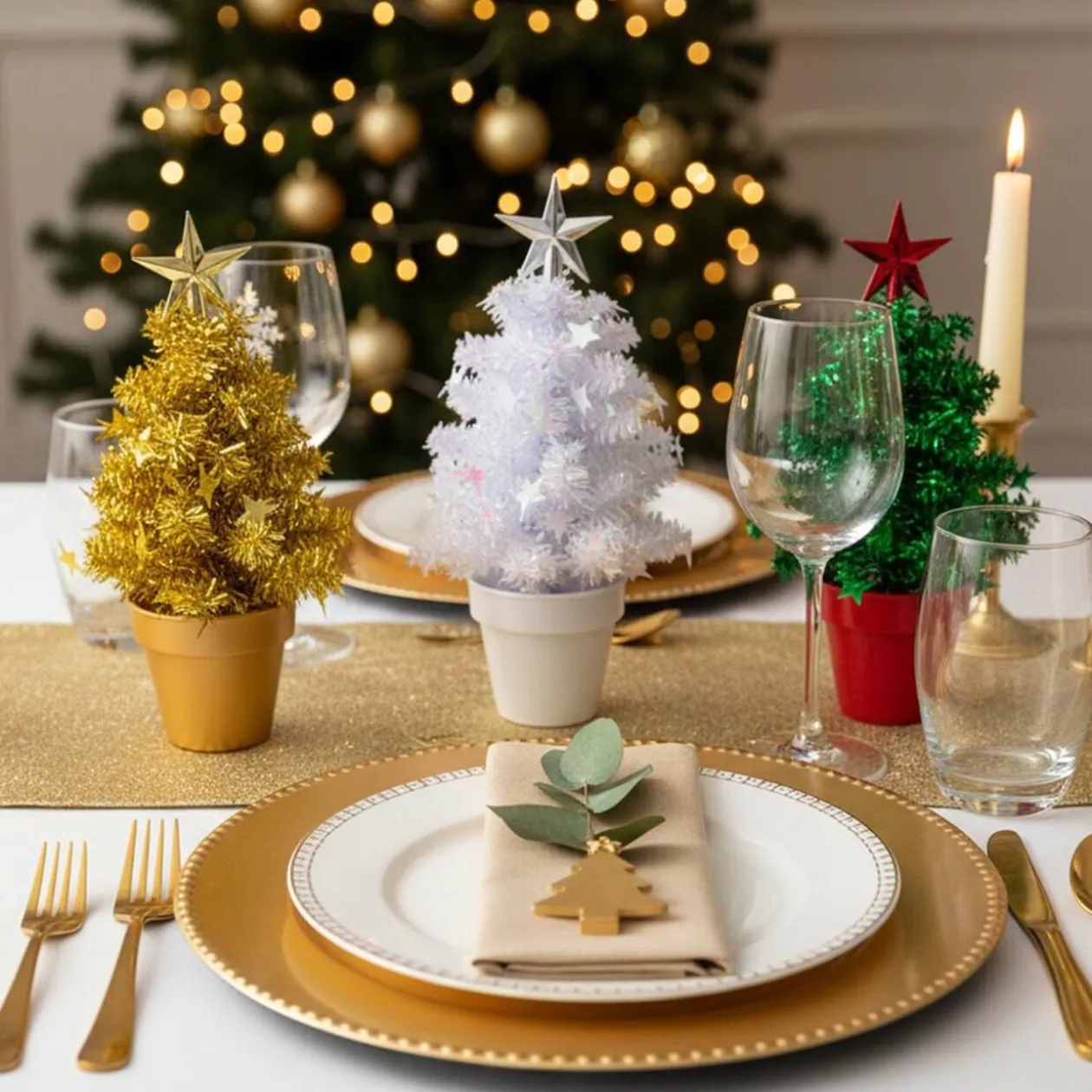 Sapin guirlande en pot à poser Ø11,5xH20cm - (3 coloris)