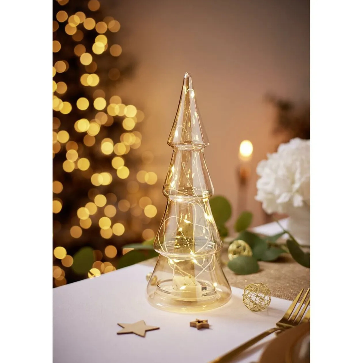 Sapin lumineux à poser LED H26 cm marron