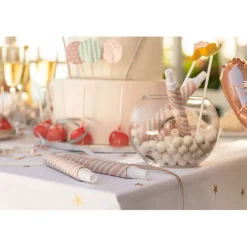 Sarbacane rayée rose et blanche x 4 et ses 60 boules blanches
