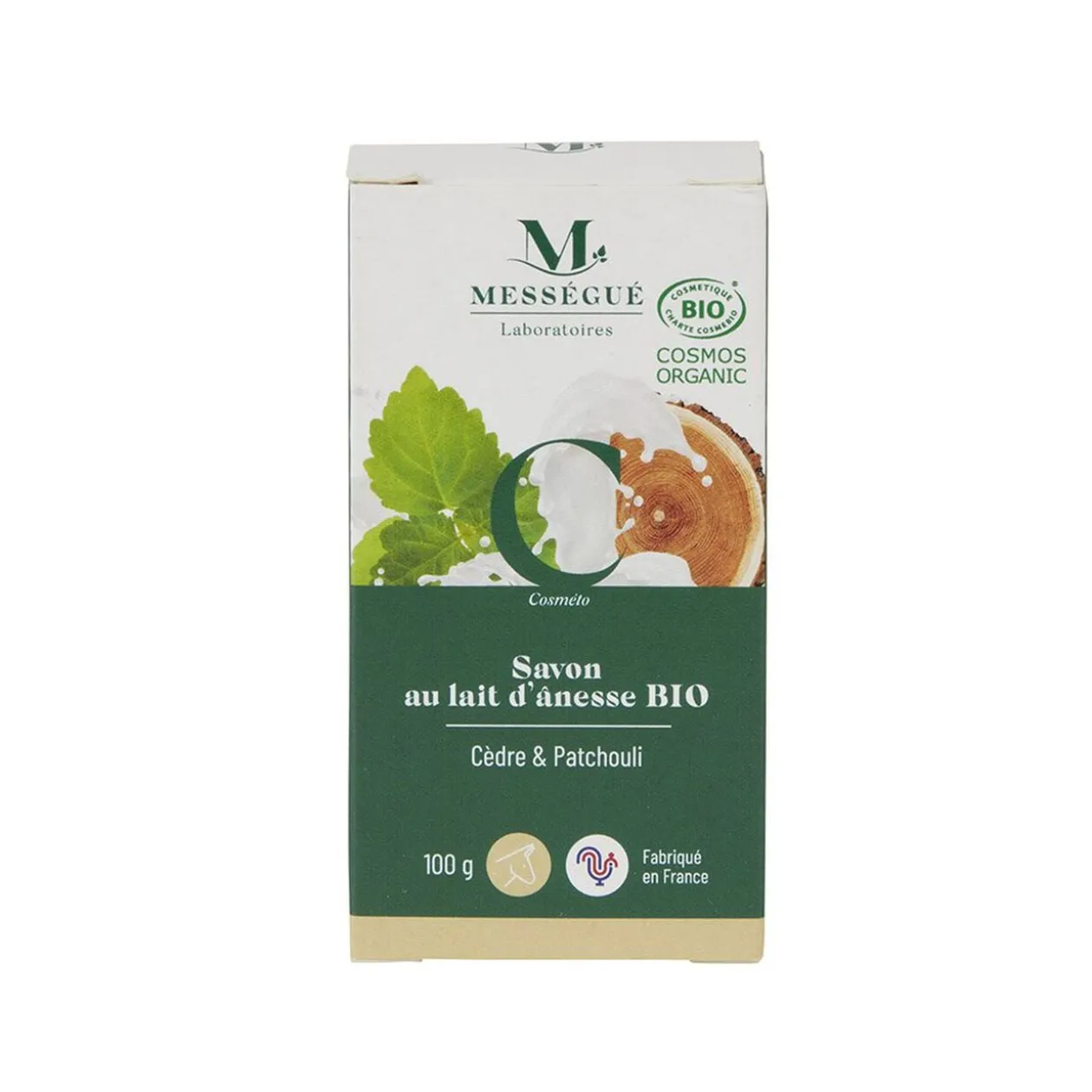 Savon au lait d'anesse bio Mességué senteur cèdre et patchouli 100gr
