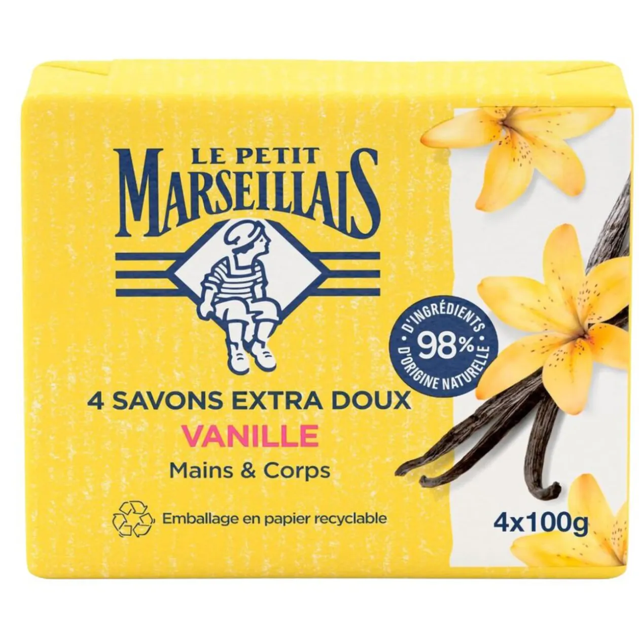 Savon solide Le Petit Marseillais mains et corps vanille 4x100gr