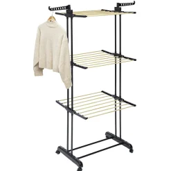 Séchoir tour 3 niveaux fer et plastique blanc 75x64xH177cm