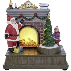 Scène de Noël lumineuse 1LED Père Noël devant cheminée 15,5x11xH16,5cm < Gifi Sale