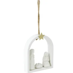 Scène nativité suspension crèche de Noël polyrésine blanche H14cm < Gifi Sale