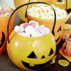 Seau à bonbons Halloween citrouille orange et noir