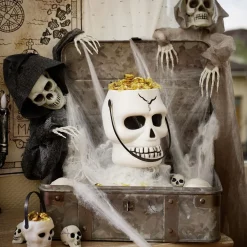 Seau à bonbons Halloween tête de mort blanc et noir < Gifi