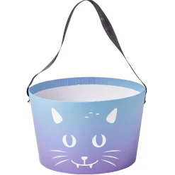 Seau à bonbons Halloween tête de chat bleu et violet Ø19xH12cm