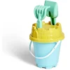 Seau de plage avec pelle râteau tamis en plastique vert