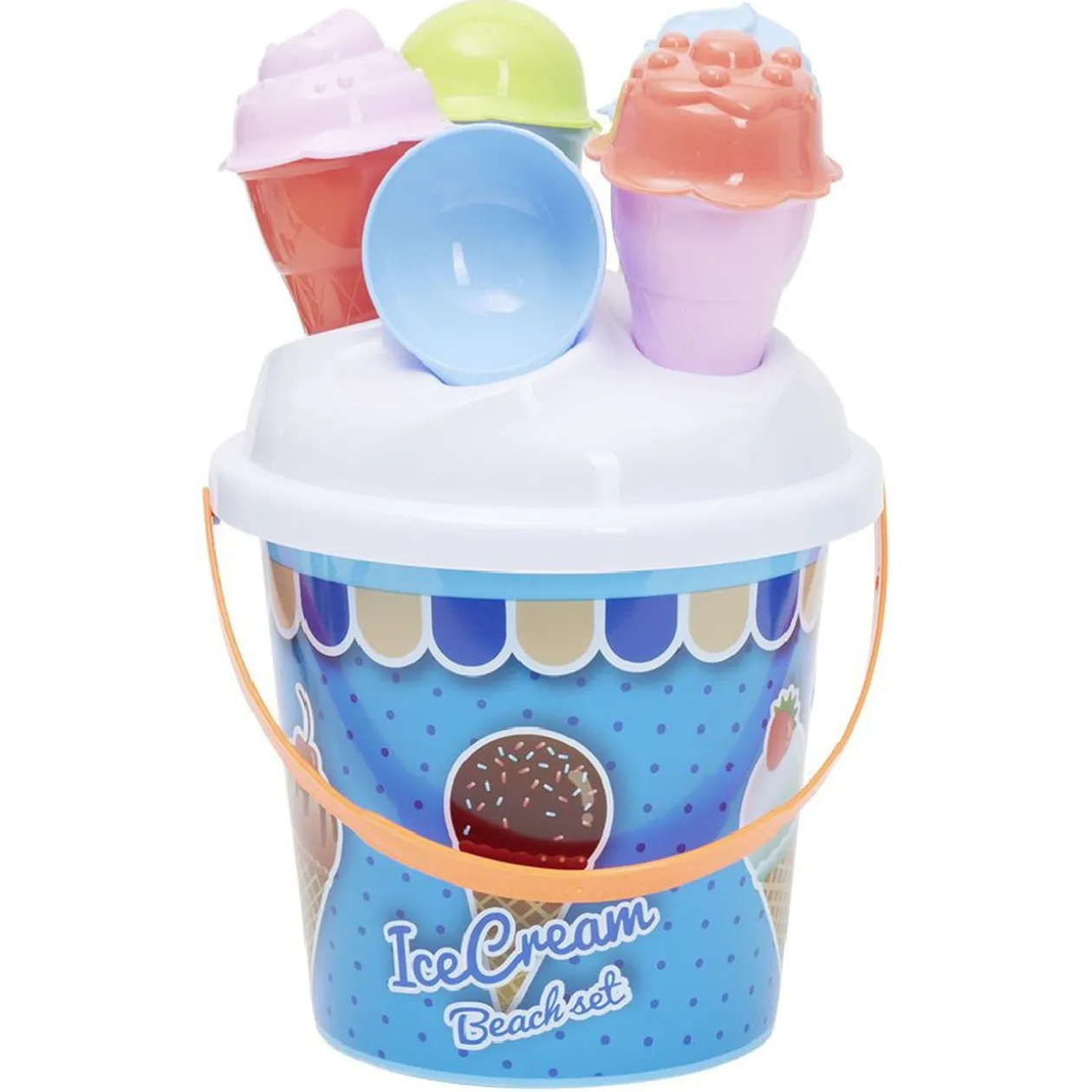 Seau de plage garni Ice cream Funky 11 pièces bleu ou rose
