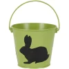 Seau en métal coloré avec une ombre de lapin