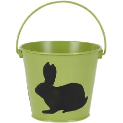 Seau en métal coloré avec une ombre de lapin