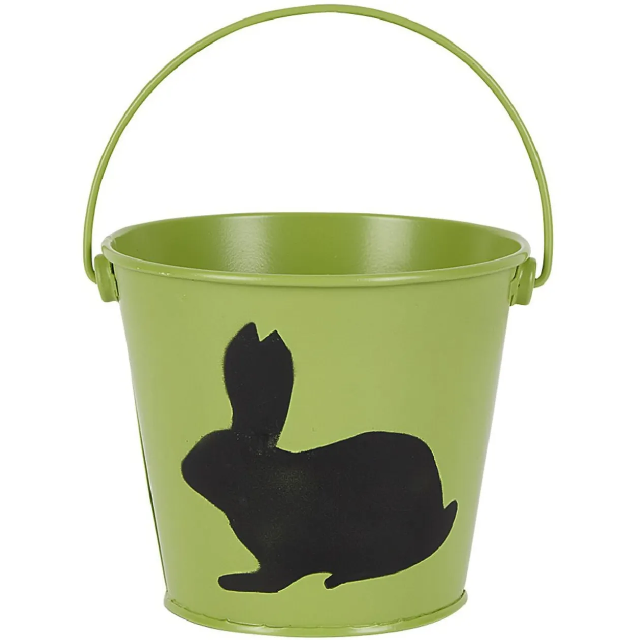 Seau en métal coloré avec une ombre de lapin