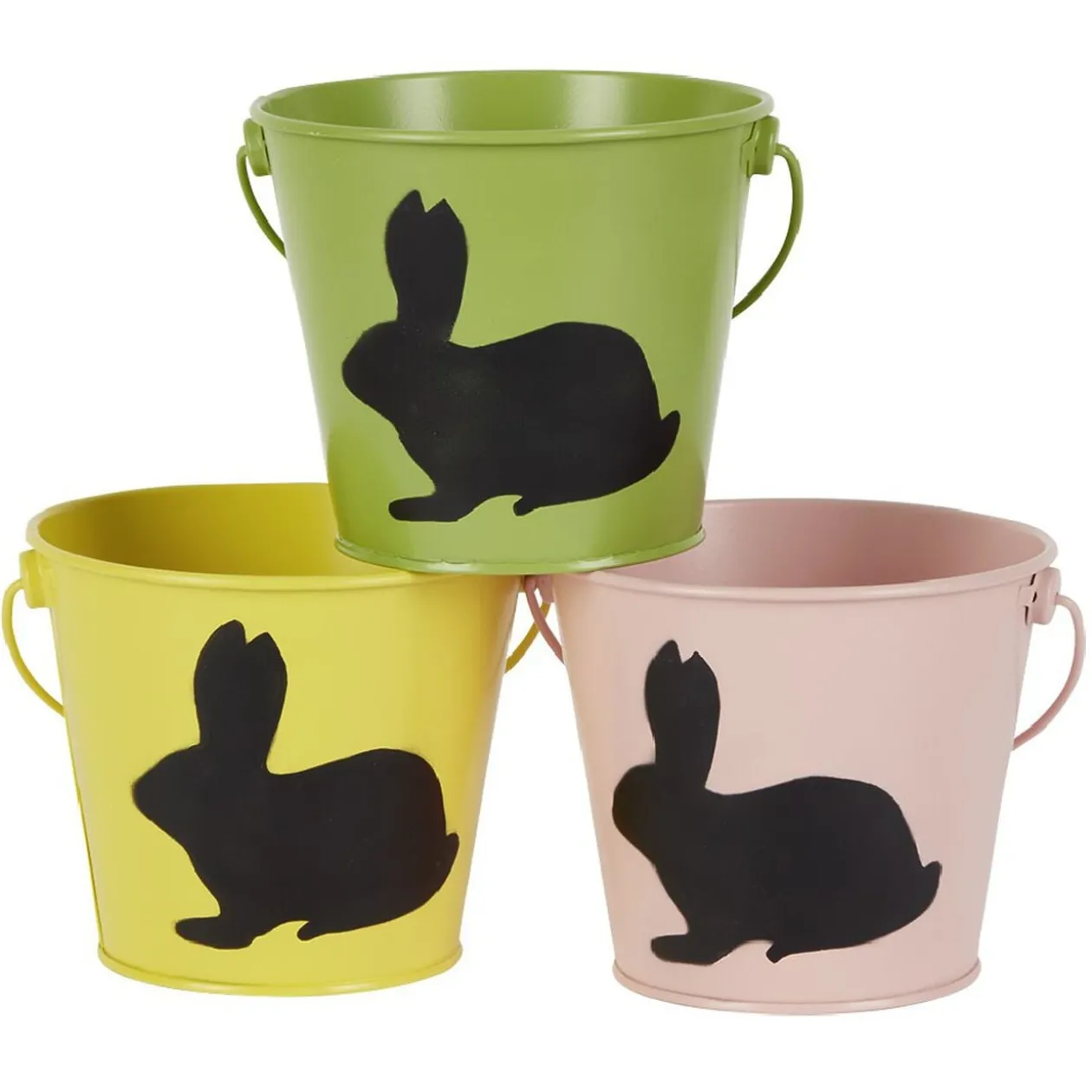 Seau en métal coloré avec une ombre de lapin