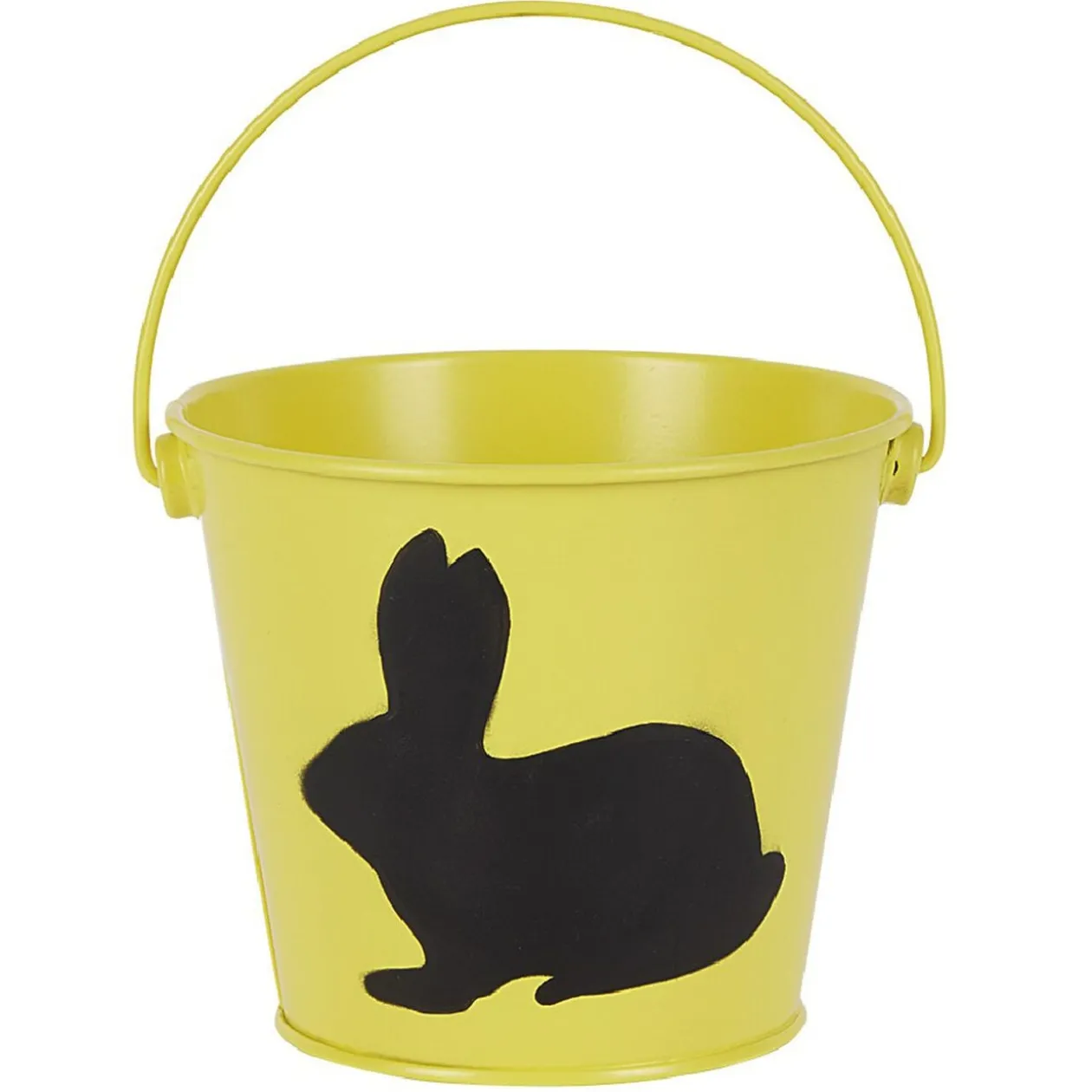 Seau en métal coloré avec une ombre de lapin