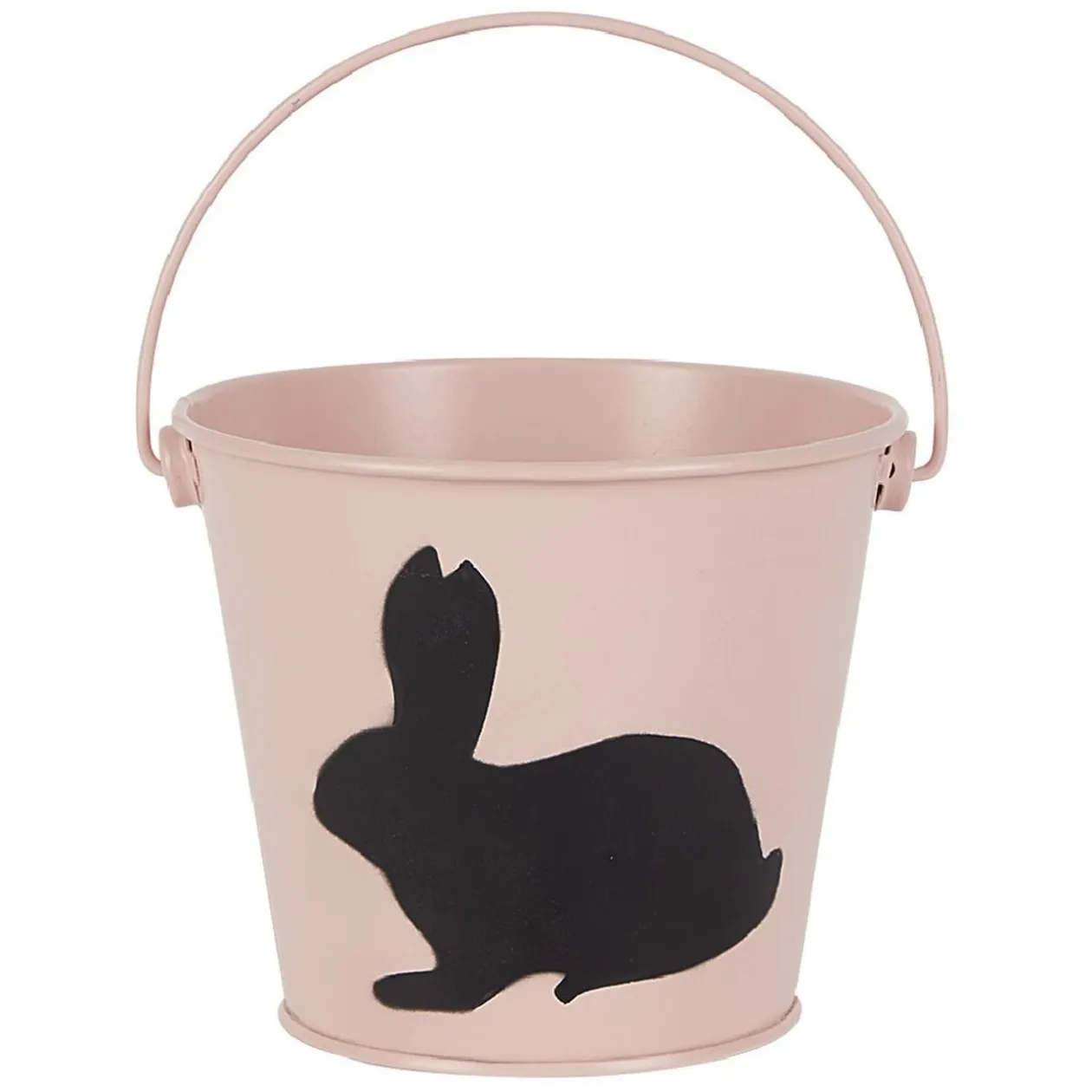Seau en métal coloré avec une ombre de lapin