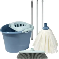 Seau essoreur 10L avec balai et manche plastique gris