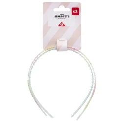 Serre-tête x2 plastique coloré translucide 1 bleu et 1 multicolore