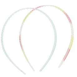 Serre-tête x2 plastique coloré translucide 1 bleu et 1 multicolore
