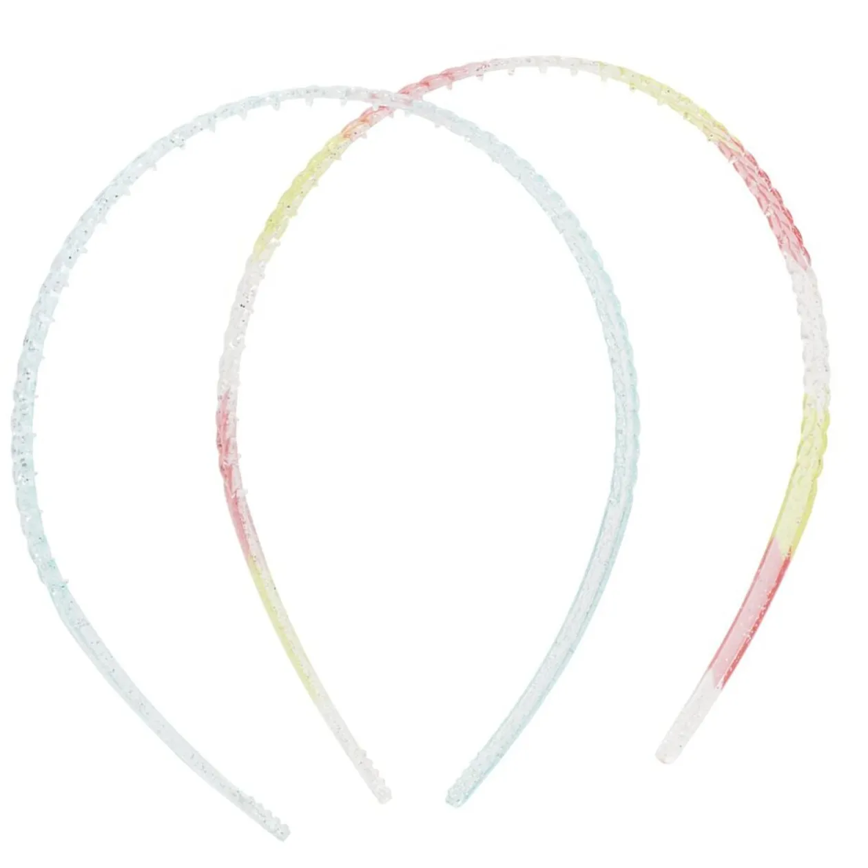 Serre-tête x2 plastique coloré translucide 1 bleu et 1 multicolore