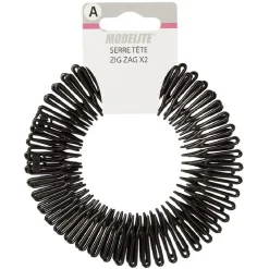 Serre tête zig zag plastique noir brillant x2