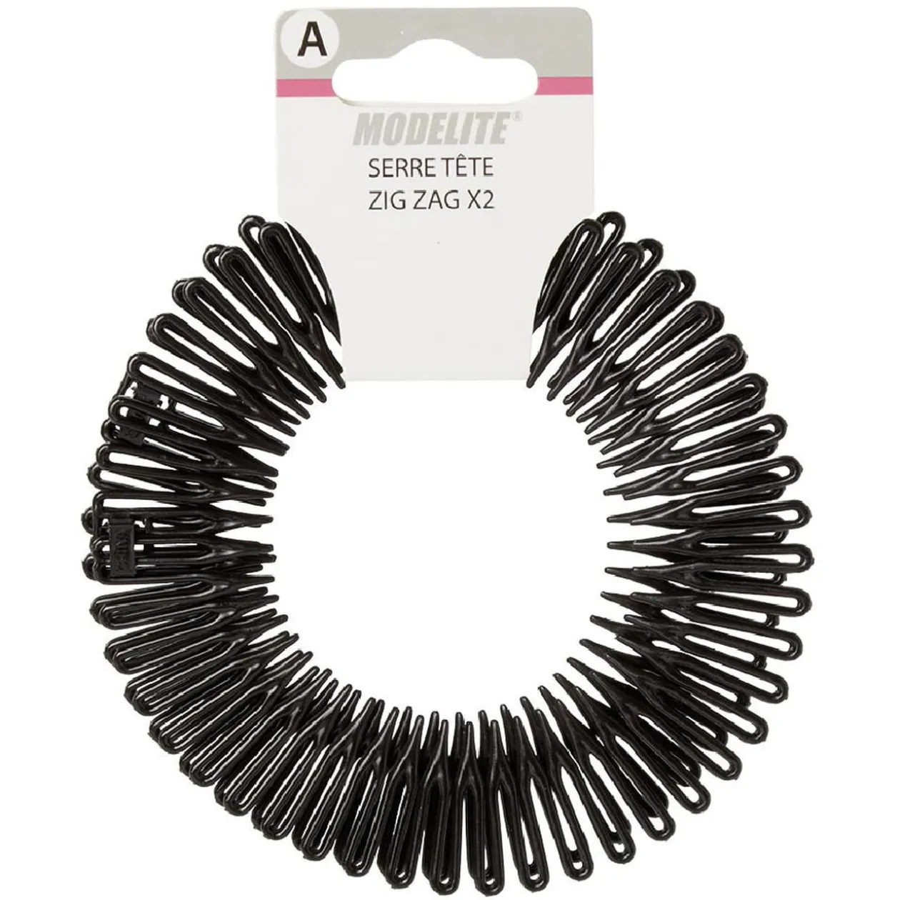 Serre tête zig zag plastique noir brillant x2