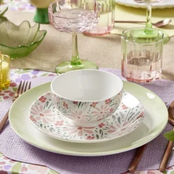 Service de vaisselle 12 pièces Melody porcelaine motif fleuri