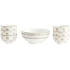 Service saladier porcelaine Ø20cm avec 6 bols Ø11,5cm motif Indie beige