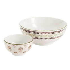 Service saladier porcelaine Ø20cm avec 6 bols Ø11,5cm motif Indie beige