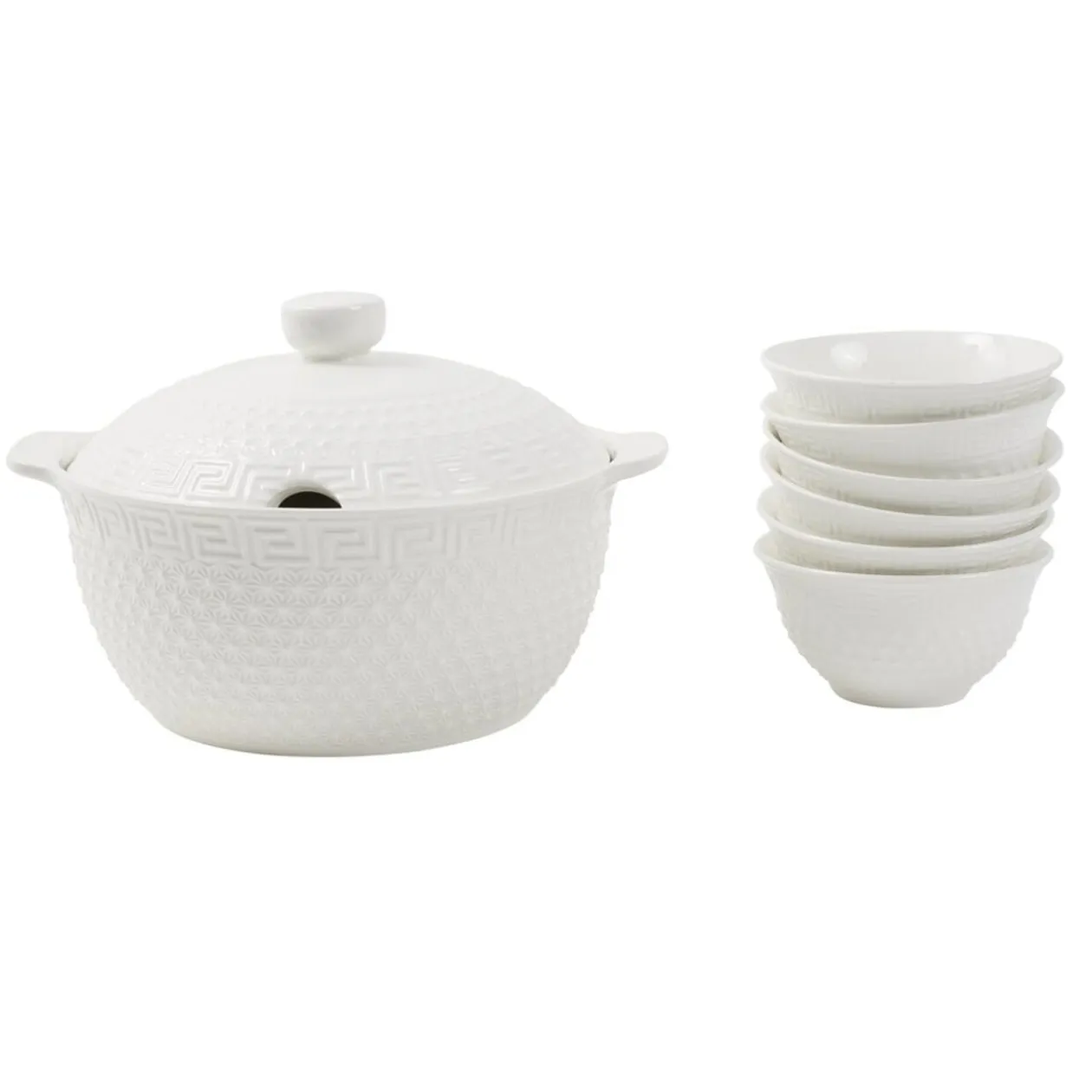Service à soupe 9 pièces bols louche soupière porcelaine blanche