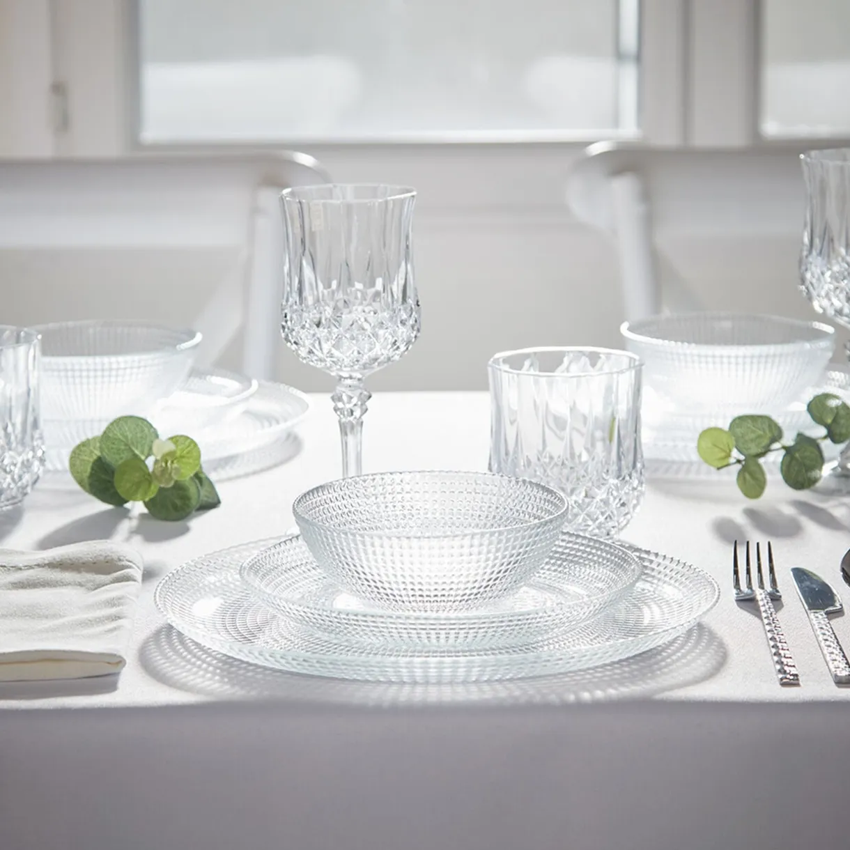 Service vaisselle en verre transparent 18 pièces pour 6 personnes < Gifi Clearance