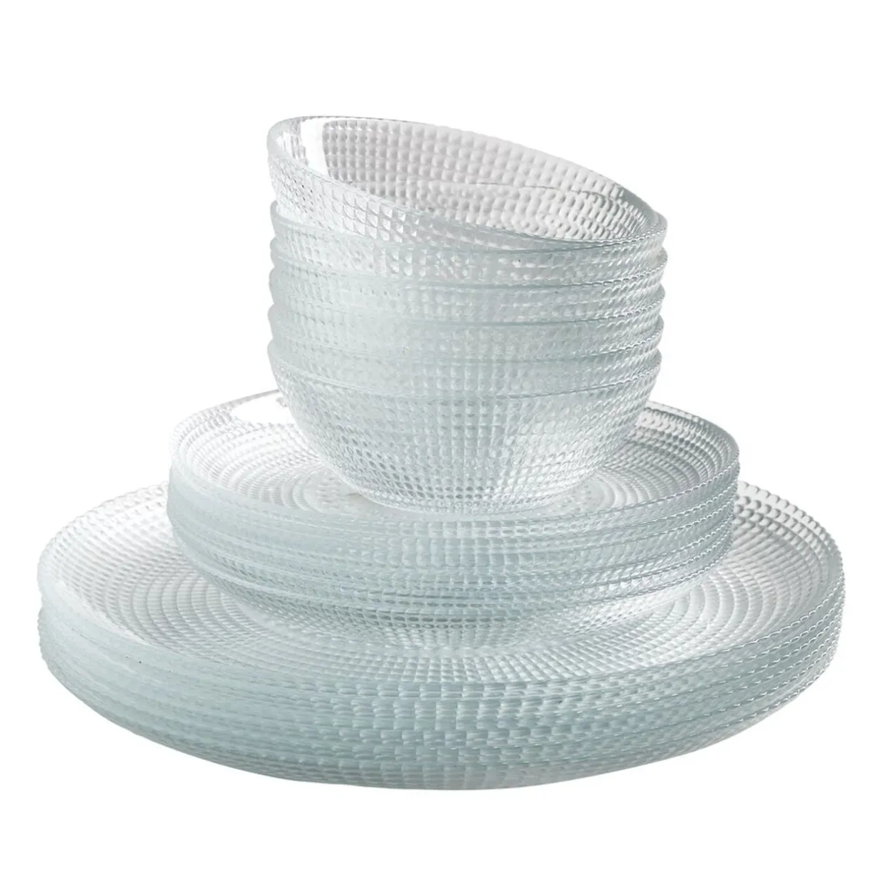 Service vaisselle en verre transparent 18 pièces pour 6 personnes < Gifi Clearance