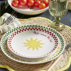 Service vaisselle 12 pièces motif Indie porcelaine blanche