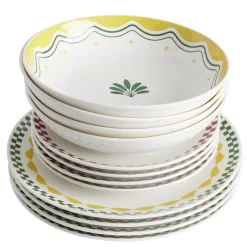 Service vaisselle 12 pièces motif Indie porcelaine blanche