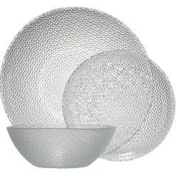 Service à vaisselle 12 pièces porcelaine relief transparent