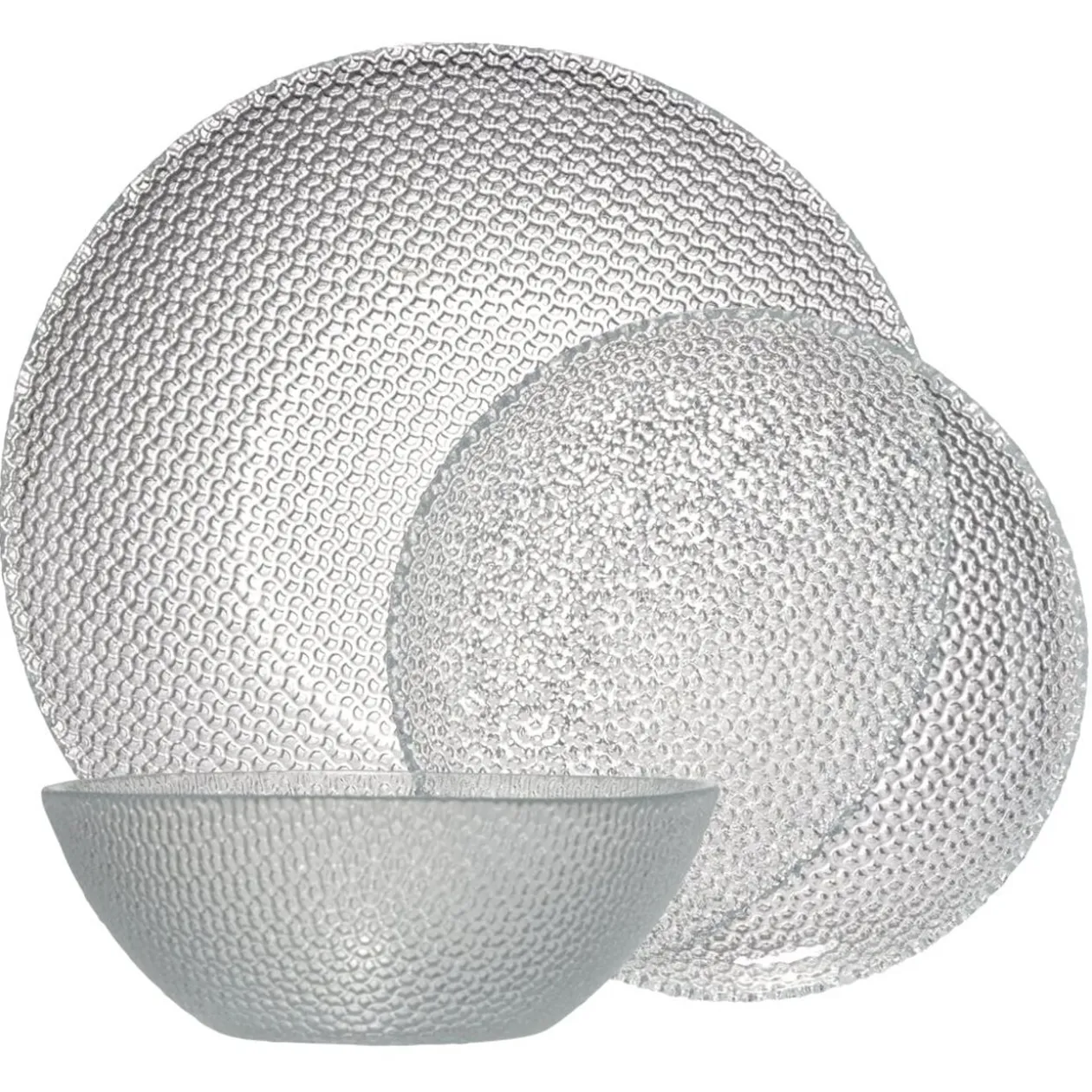 Service à vaisselle 12 pièces porcelaine relief transparent