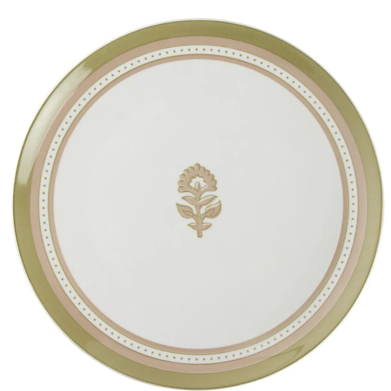 Service vaisselle porcelaine 4 personnes 12 pièces motif floral vert et beige