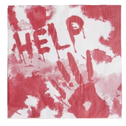 Serviette de table Halloween main ensanglantée HELP rouge et blanche x20