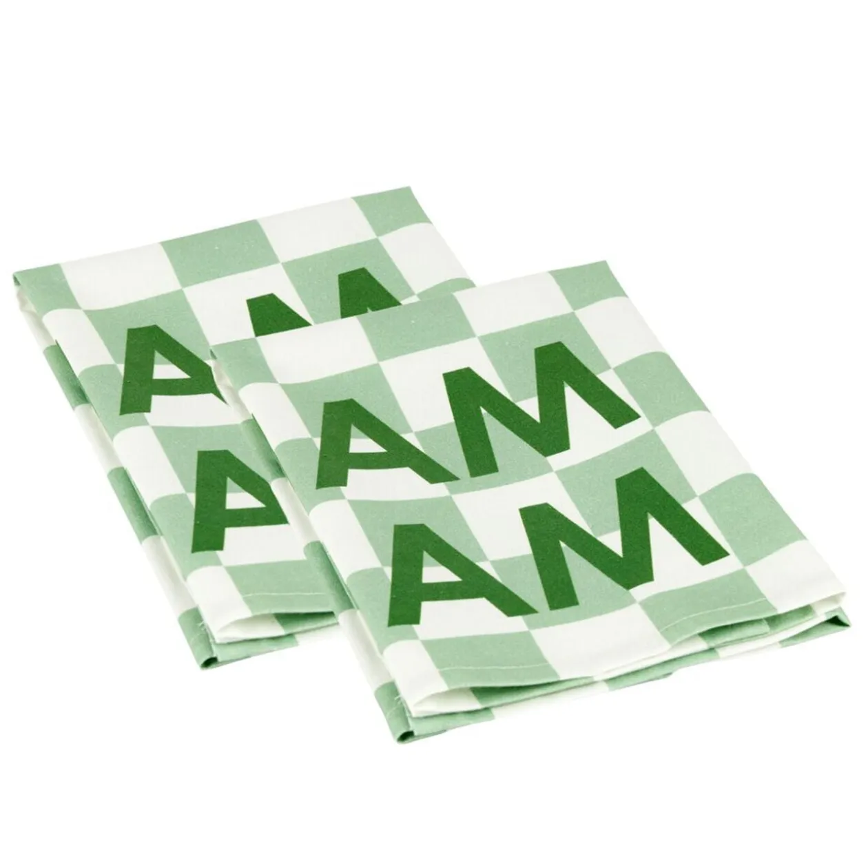 Serviette de table x2 coton vichy vert "miam miam" 45x45cm