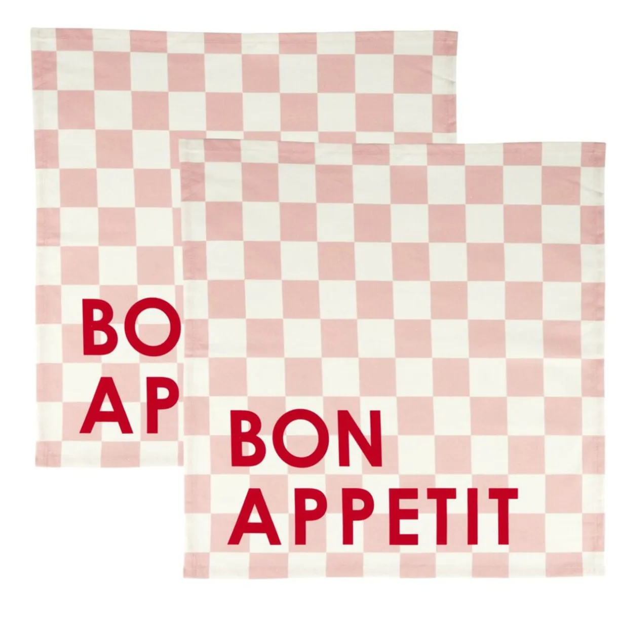 Serviette de table x2 coton vichy rose "bon appétit" 45x45cm < Gifi Discount
