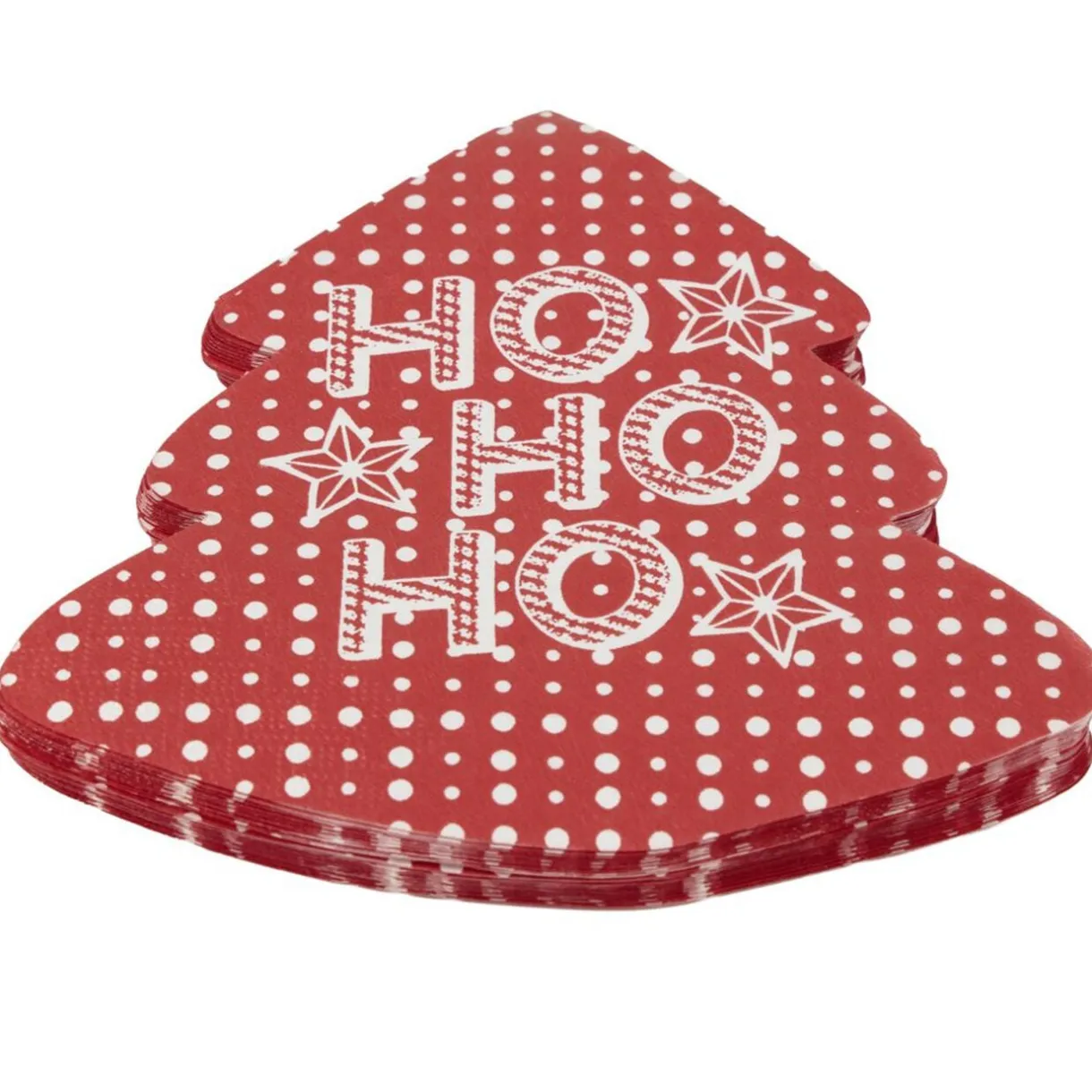 Serviette en papier X20 pcs forme sapin imprimé "HoHoHo" 16X16 cm rouge < Gifi Online