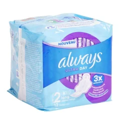 Serviette hygiénique x12 longues avec ailettes Always ultra jour < Gifi Best