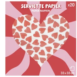 Serviette papier carrée motifs coeurs rouges 33x33cm < Gifi