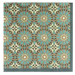 Serviette papier x20 carrée New Mirage arabesque vert et doré 33x33cm