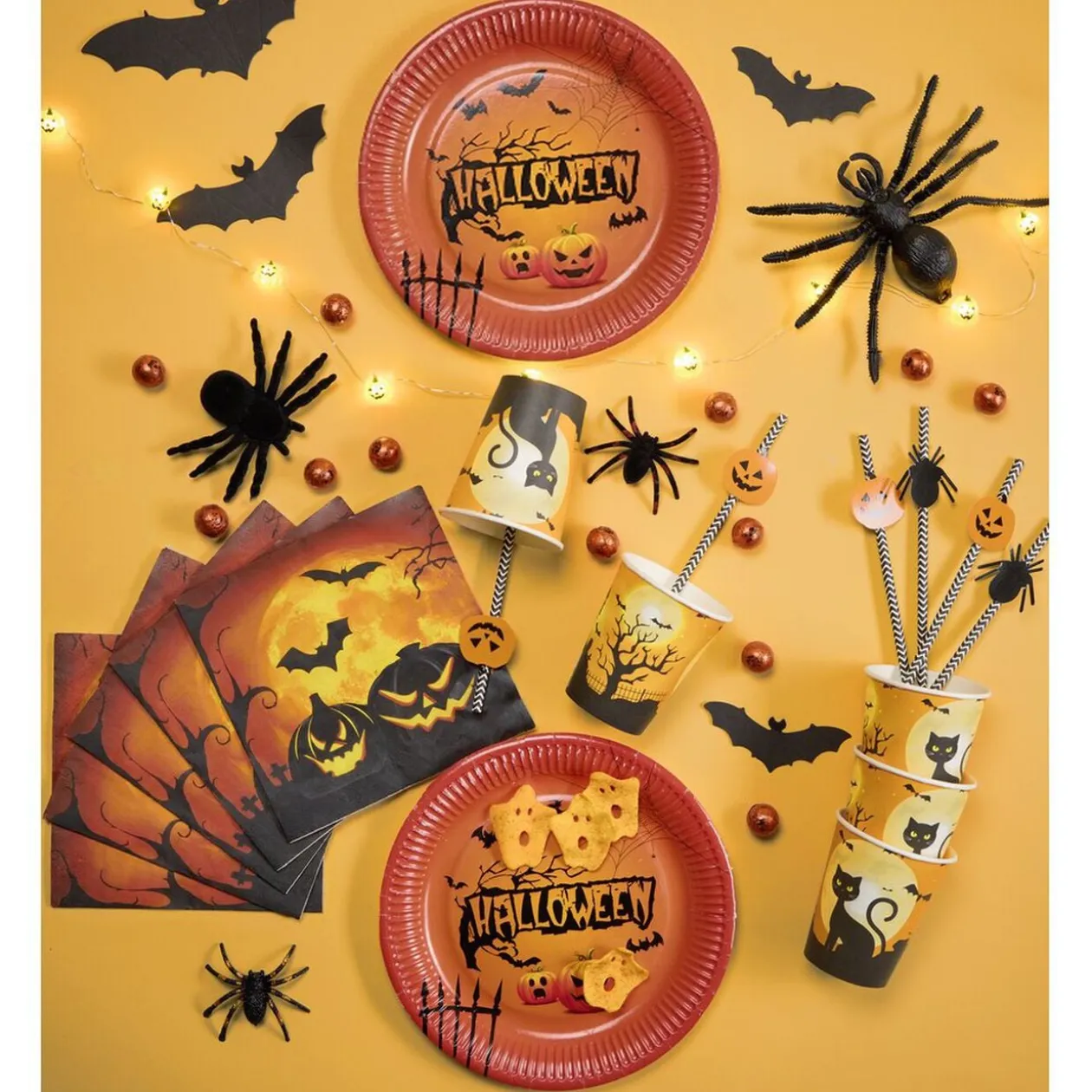 Serviette papier x20 Halloween citrouille orange et noir 33x33cm