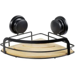 Serviteur de douche d'angle bambou et métal noir