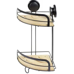 Serviteur de douche d'angle 2 niveaux bambou et métal noir